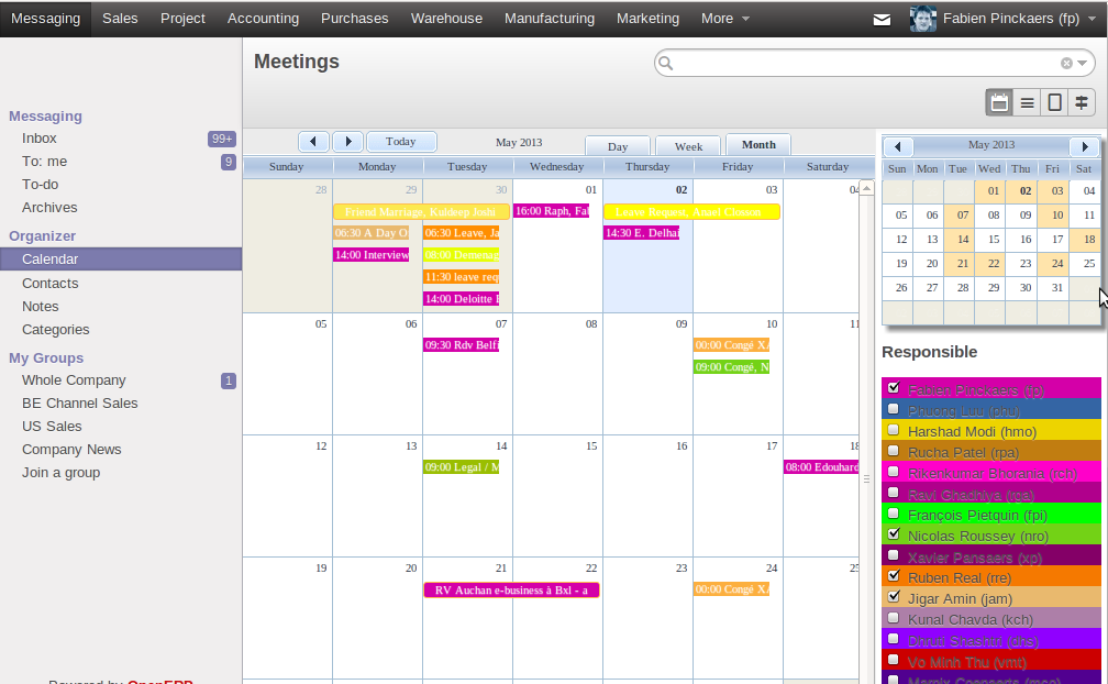 Agenda colaborativa del CRM Odoo