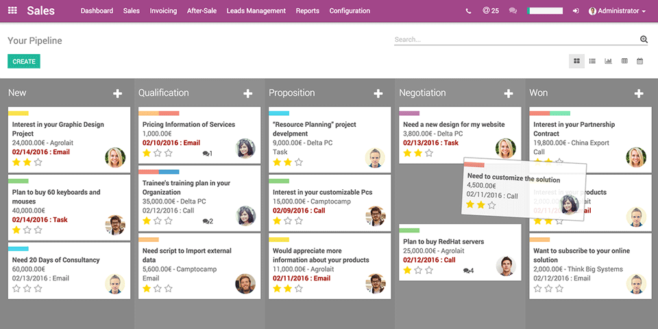 CRM Odoo kanban